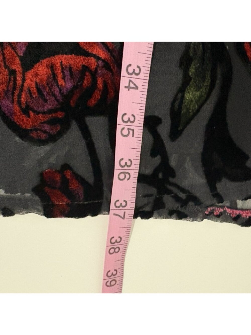 Coldwater Creek Black Pink Floral Velvet Sheer Lined Maxi Skirt - Picture 12 of 13